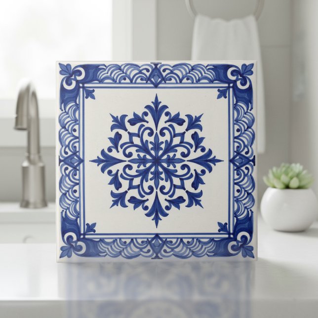 Carreau Mediterranean Pattern Pat#10 Blue Ivory ID1195 (Créateur téléchargé)