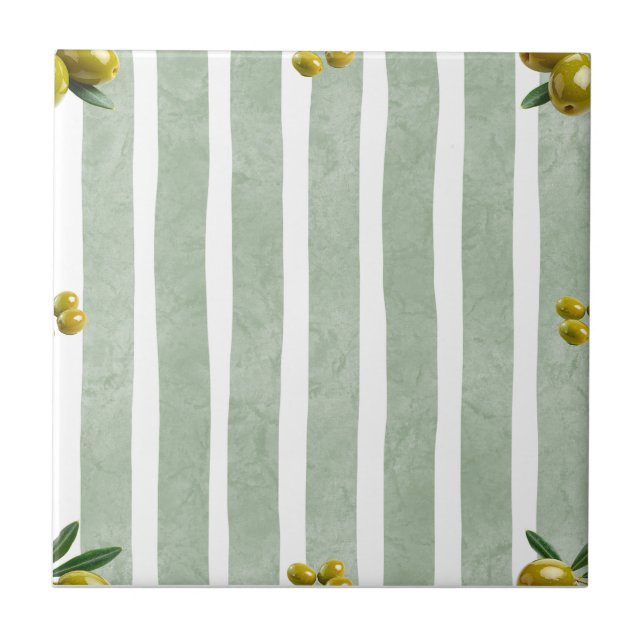 Carreau Mediterranean Sage Green Stripe Pattern Olive (Devant)