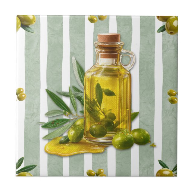 Carreau Mediterranean Sage Green Stripe Pattern Olive Oil (Devant)