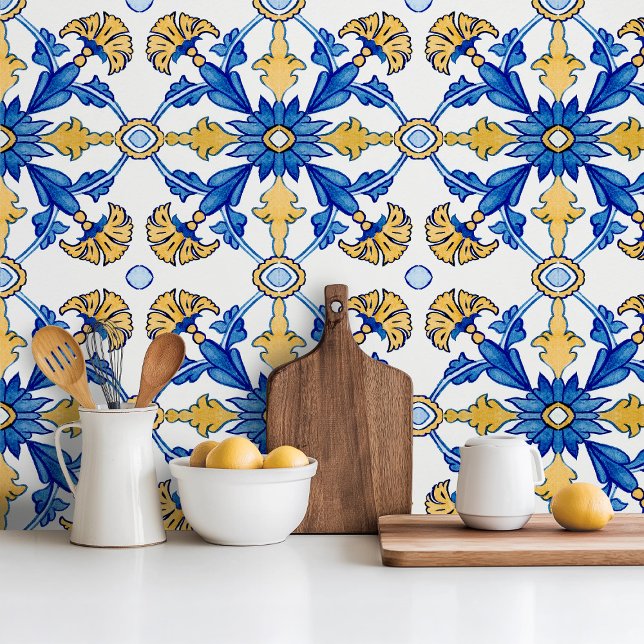 Carreau Mediterranean style Azur yellow blue big pattern (Créateur téléchargé)