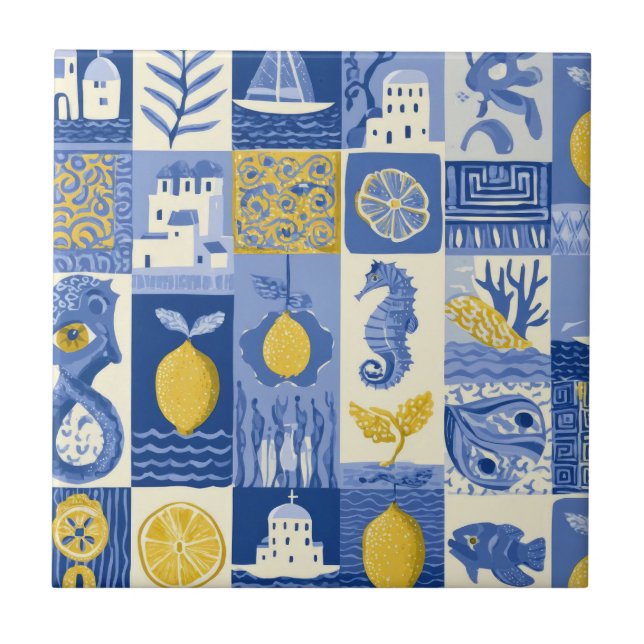 Carreau Mediterranean Tile Lemon Coastal Pattern (Devant)