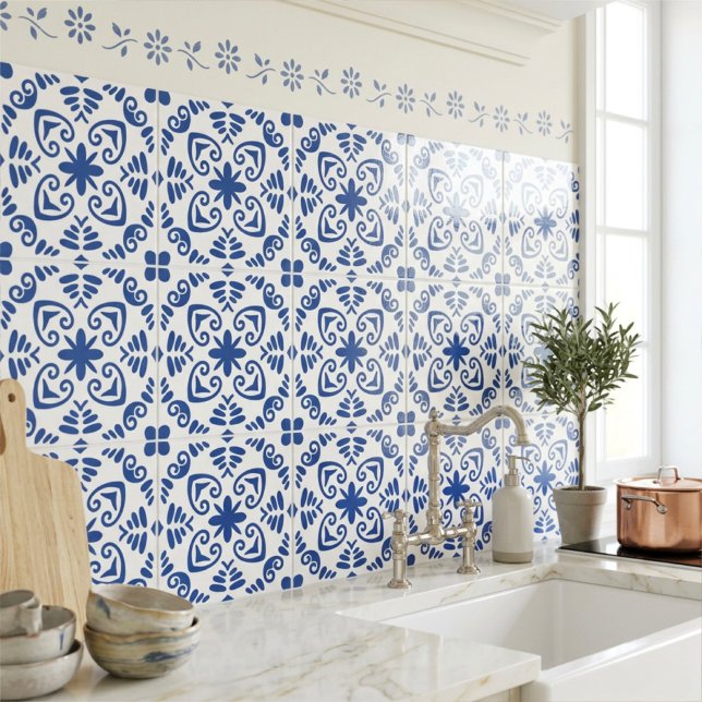 Carreau Méditerranéen rustique bleu marine blanc (Créateur téléchargé)