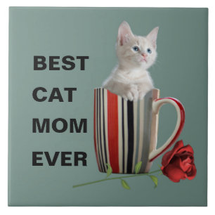 Carreau Meilleur chat maman Ever chaton café fleur de tass