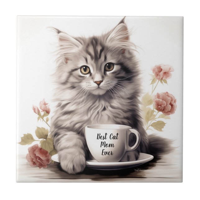 Carreau Meilleur Chat Maman Jamais Cute Kitten (Devant)