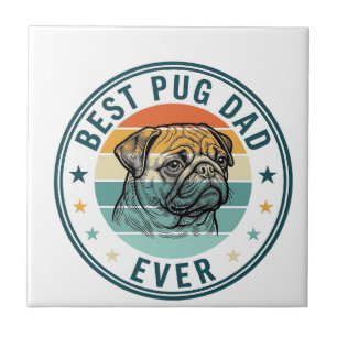 Carreau Meilleur Papa Pug Ever Vintage Gravure T-Shirt Chi