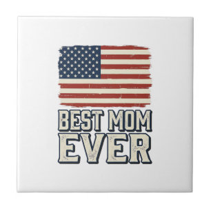 Carreau Meilleure Maman Ever Vintage American Flag Concept