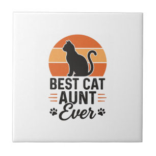 Carreau Meilleure Tante de Chat Vintage Sunset Cat Shirt D