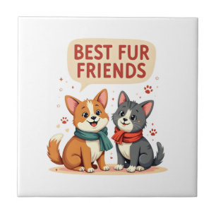 Carreau Meilleurs amis en pelage Vintage Chat et Chien de