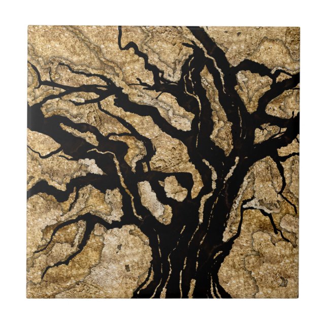 Carreau Mélange de texture noire et or abstrait (Devant)