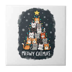 Carreau Meowy Catmas Cat Noël Arbre de Noël Xmas Filles Ga