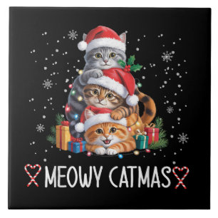 Carreau Meowy Catmas Chat Arbre de Noël Xmas Drôle