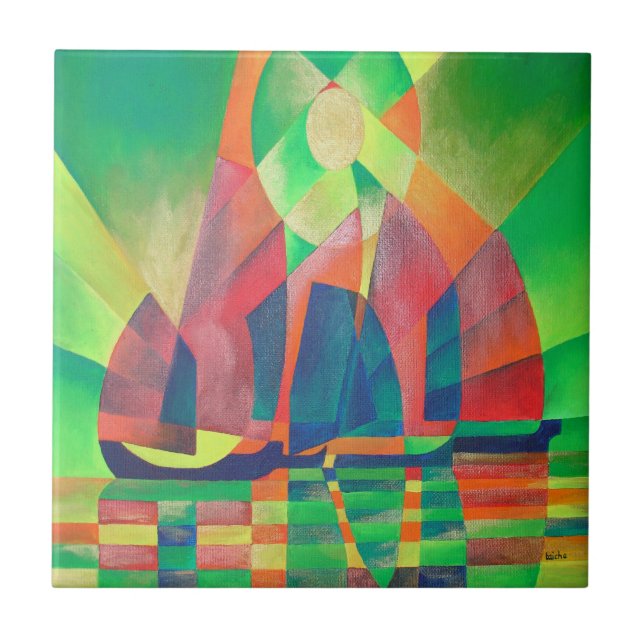 Carreau Mer de vert avec des joncs Abstraits cubes (Devant)