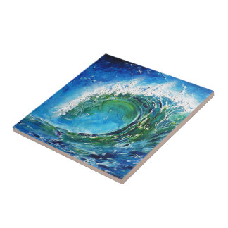 Carreau Mer d'océan de vague de peinture à l'huile de