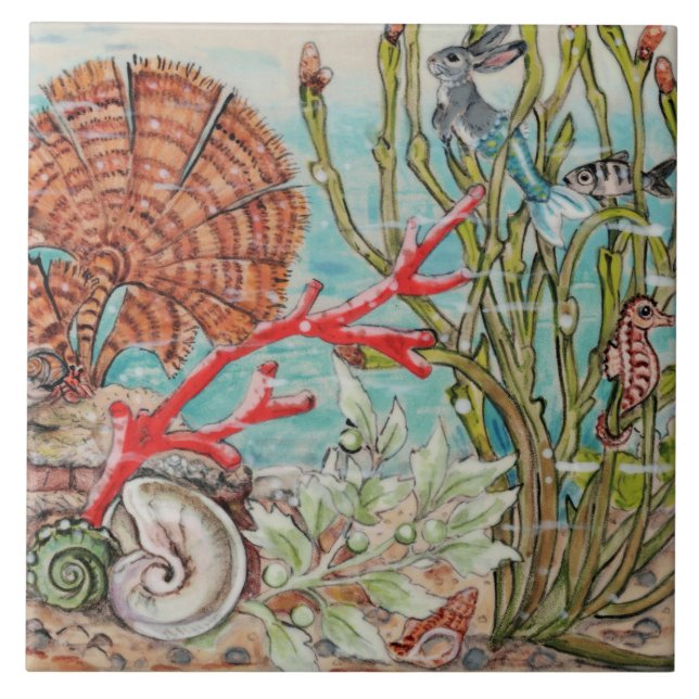 Carreau Mer Vie Sirène Rabbit Cheval Corail Peinture Mural (Devant)