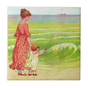 Carreau mère et bébé sur la plage