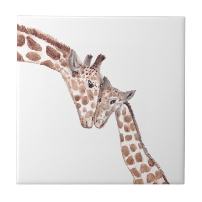 Carreau Mère girafe avec bébé aquarelle animaux mignonette (Devant)