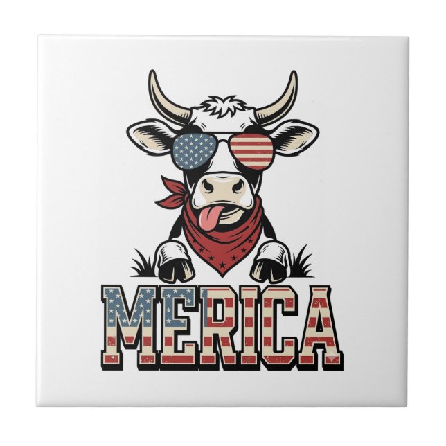 Carreau Merica Graphique de gravure vintage vache patrioti (Devant)