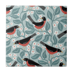 Carreau Merle américain Fleur de pommier Oiseau Fleur