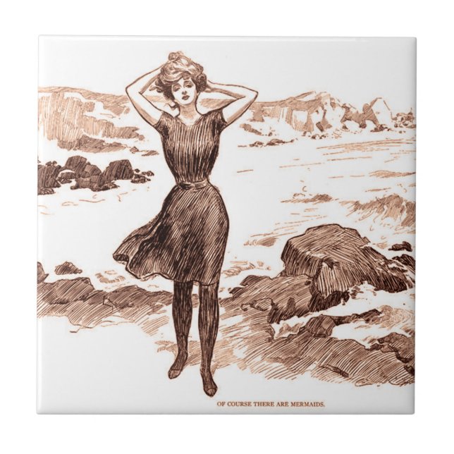 Carreau Mermaid Beach Gibson Girl Victorian Antique (Devant)