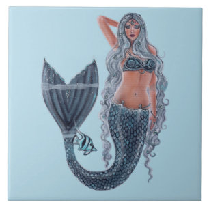 Carreau Mermaid, eau glacée art par Renee Lavoie