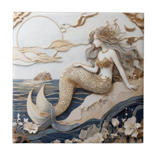 Carreau Mermaid Gauche Faux Relief Japonais art asiatique