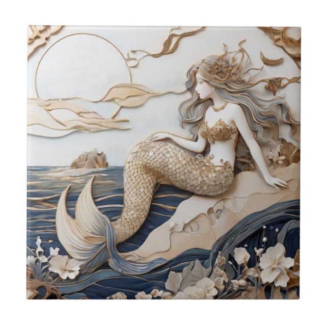 Carreau Mermaid Gauche Faux Relief Japonais art asiatique (Devant)