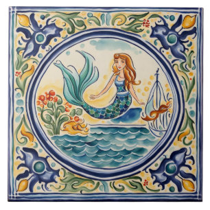Carreau Mermaid Méditerranée Folk Art