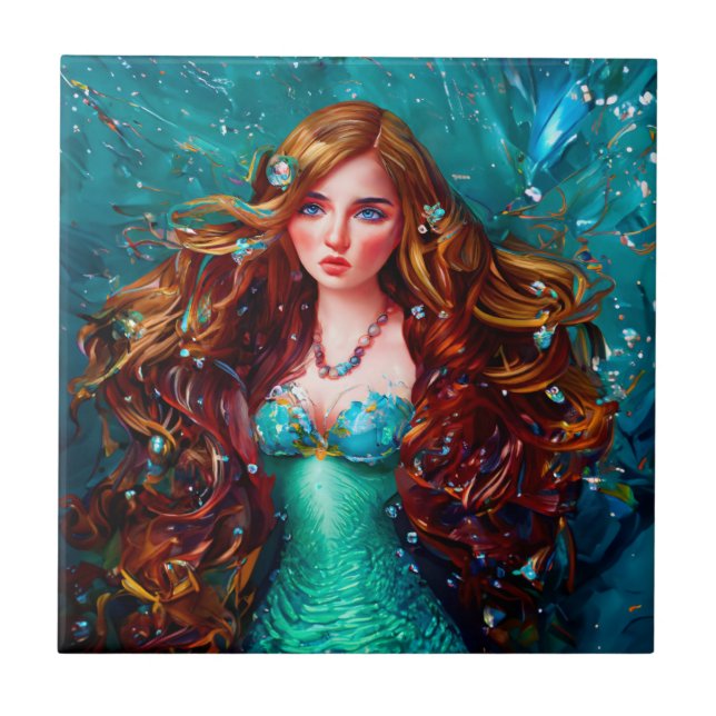 Carreau Mermaid Sea Goddess Nymphe Siren Art sous-marin (Devant)