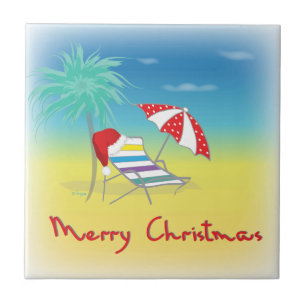 Carreau Merry Christmas, Santa Hat, Palm Tree, Beach