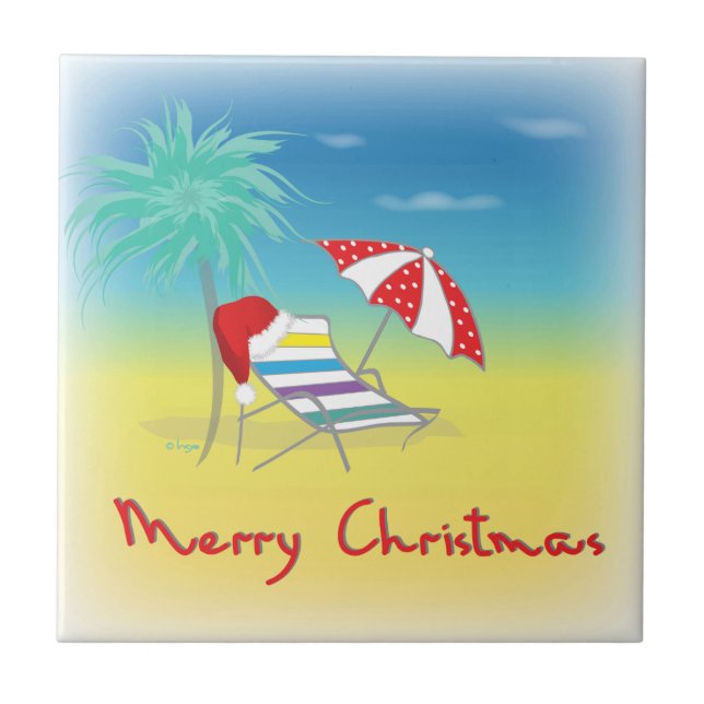 Carreau Merry Christmas, Santa Hat, Palm Tree, Beach (Devant)