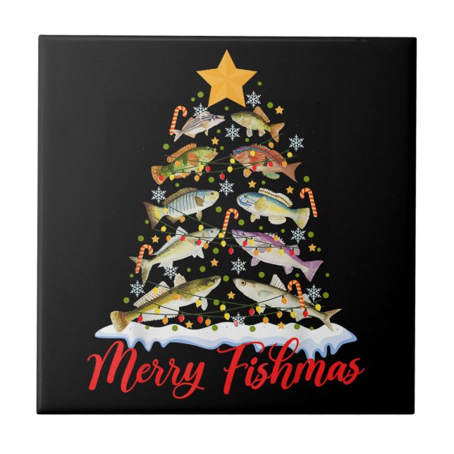 Carreau Merry Fishmas Funky Christmas Tree Lights Fish Fis (Devant)