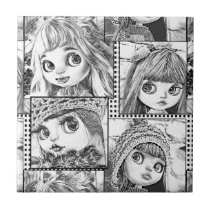 Carreau Mes poupées patchwork noires et blanches préférées