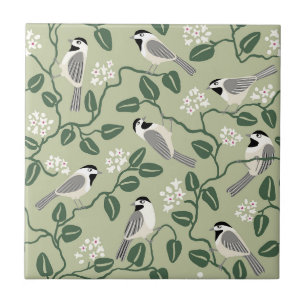 Carreau Mésange Oiseau Fleur Sauvage Artisanat