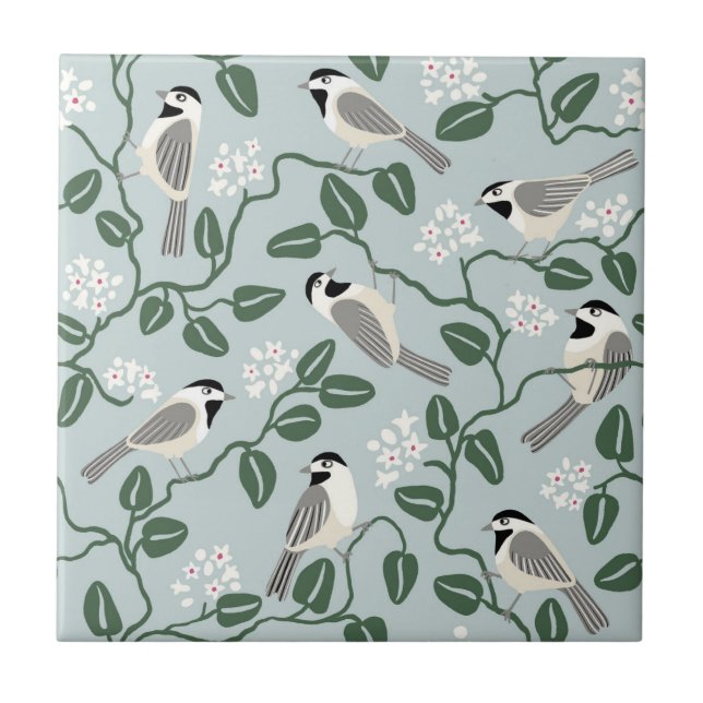Carreau Mésange Oiseau Fleur Sauvage Artisanat (Devant)