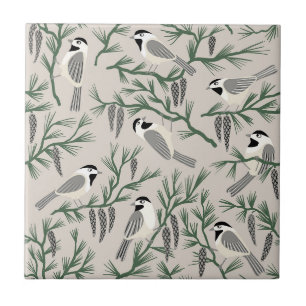 Carreau Mésange Oiseau Pin Artisanat