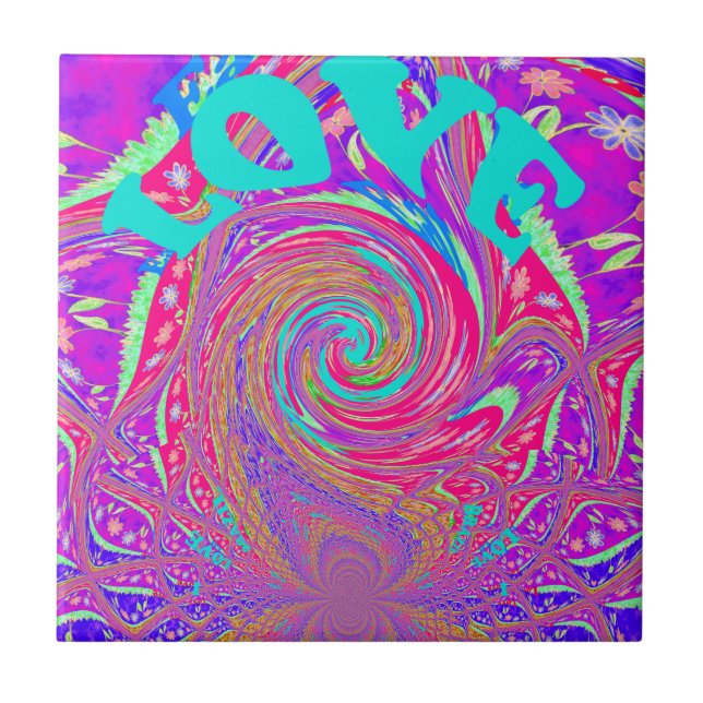 Carreau Mesmerizing Whirlpool Love Cyan Texte art Graphiqu (Devant)