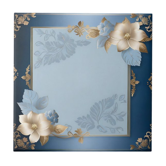 Carreau Métal Floral Bleu Et Or (Devant)
