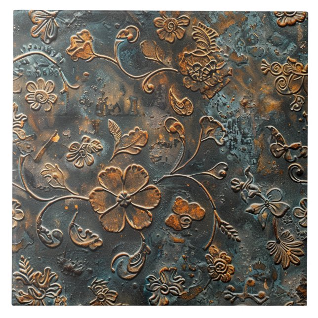 Carreau Métal Rouillé Antique Floral  (Devant)