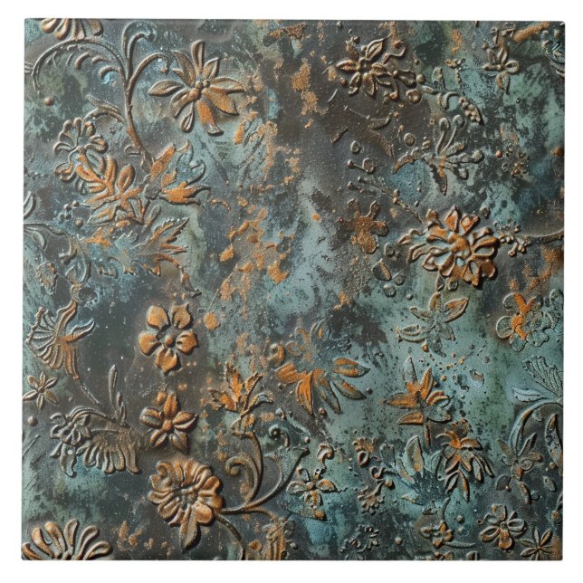 Carreau Métal Rouillé Antique Floral  (Devant)