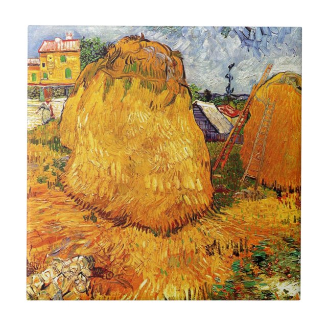 Carreau Meules de foin en Provence par Van Gogh. (Devant)
