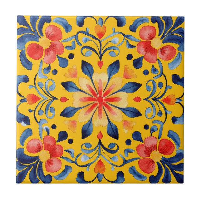 Carreau Mexicaine Talavera Hacienda Style Tile Jaune (Devant)