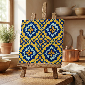 Carreau Mexican Talavera Spanish Azulejo Blue and Yellow
