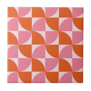 Carreau Mi-siècle Abstrait Orange et Motif rose