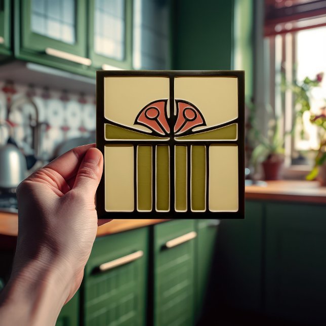 Carreau Mi-siècle Abstrait Tulips Arts Crafts Mouvement (Créateur téléchargé)