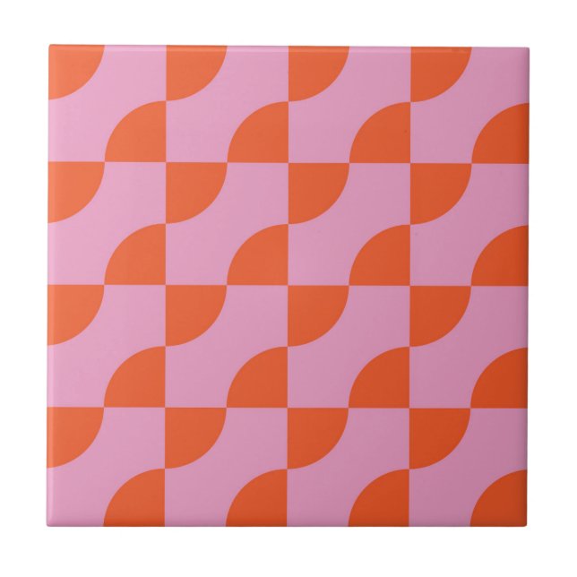 Carreau Mi-siècle Abstraits demi-cercles orange sur rose (Devant)