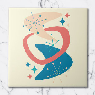 Carreau Mi-Siècle Âge atomique 7 Jaune, Bleu, Pêche