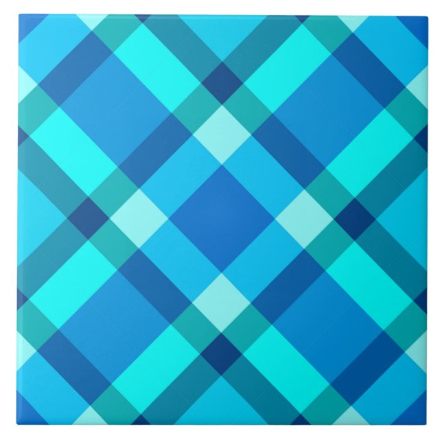 Carreau Mi-siècle Bias Plaid, bleu Cobalt et turquoise (Devant)