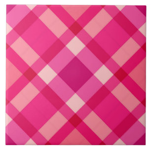 Carreau Mi-siècle Bias Plaid, Fuchsia rose et vin