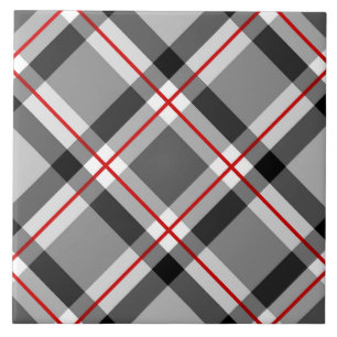 Carreau Mi-siècle Bias Plaid, noir, blanc, gris et rouge