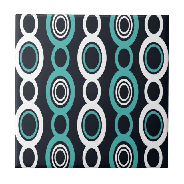 Carreau Mi-Siècle Chaîne Moderne Liens Blanc Turquoise (Devant)